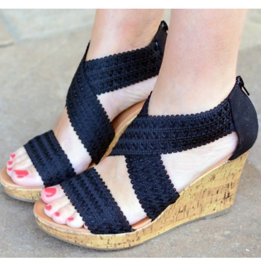 Black Wedge Sandals